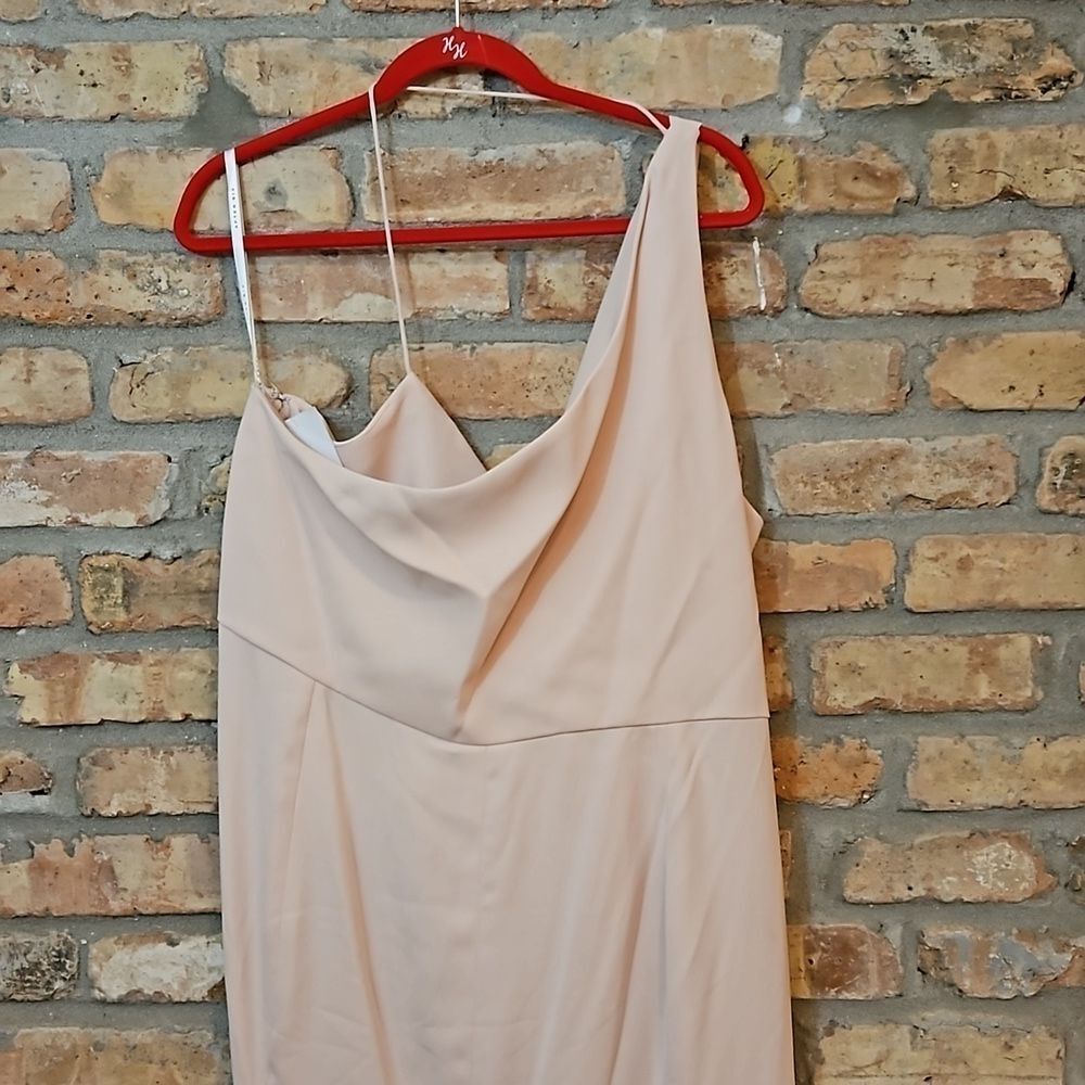 NWT After Six "Cameo" Crepe One-Shoulder Cowl Maxi Gown – Size 24 - Picture 7 of 11